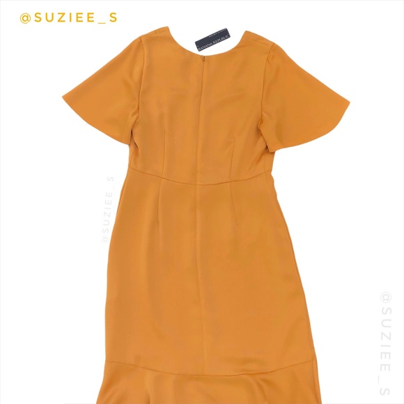 Banana Republic Midi Dress Satin Yellow Flutter Sleeve Flounce Hem 10 NWT - Picture 5 of 15